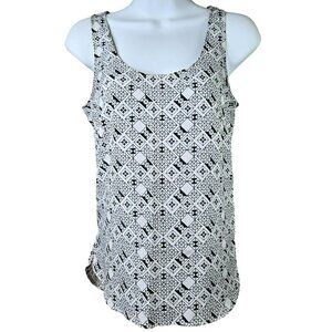 H&M White & Black Geometric Print Sleeveless Tank Top Womens Sz 2 Blouse